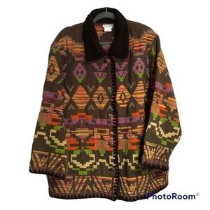 VINTAGE Jennifer & Grace Oversize Heavy Cotton Southwestern Blanket Jacket Large